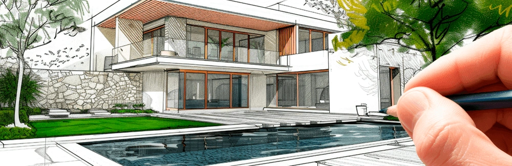 Person designing a house using a pencil and paper